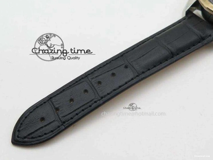 0509 Trendsetting Speedmaster ’57 SS Chrono AXF Best Edition RG Bezel Black Dial on Black Leather Strap A 8283
